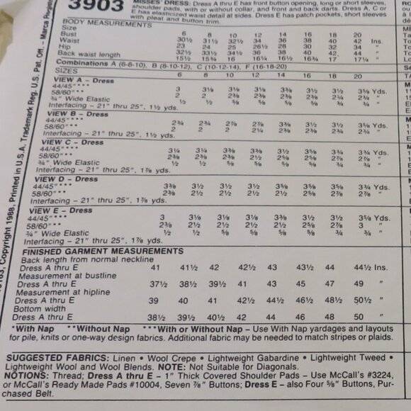 McCall's 3903 sewing pattern size 16-18 dress (fitted) double breasted button - Picture 7 of 9